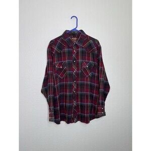 Vintage Wrangler Pearl Snap Western Shirt Mens Sz 2XL Big Man Red Plaid Flannel